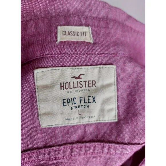 Hollister Mens Large Button Up Shirt Epic Flex Stretch LS Classic Fit Mauve Pink - Picture 10 of 14